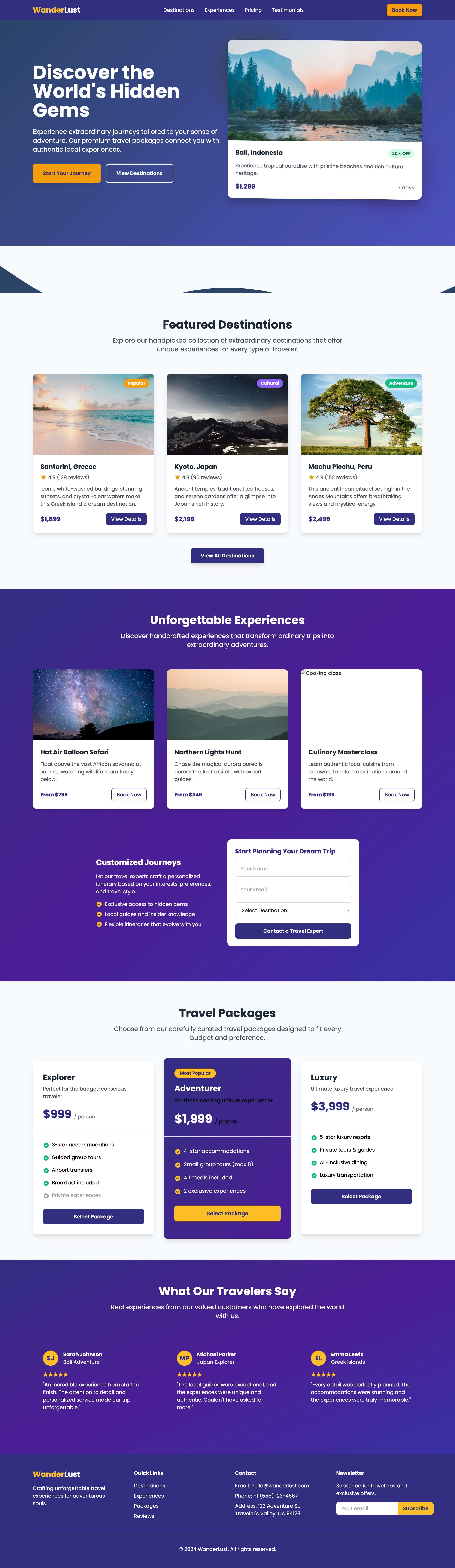 Travel landing page